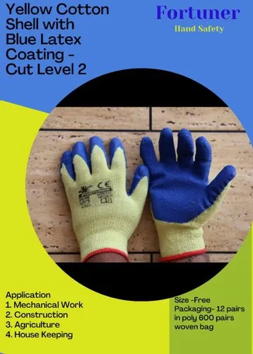 1.3 Latex Crinkled Coated Safety Gloves Blue Yellow |