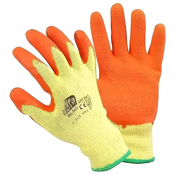 Latex Crinkled Coating Safety Gloves Orange Yellow
