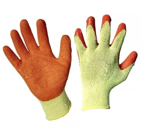 Latex Crinkled Coating Safety Gloves Orange Yellow