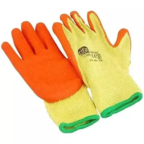 Latex Crinkled Coating Safety Gloves Orange Yellow