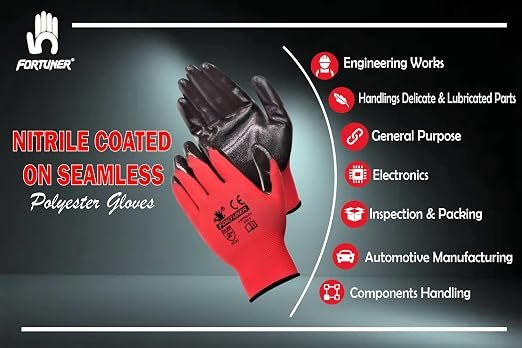 216 Fortuner Latex Coated Black Red Safety Gloves |