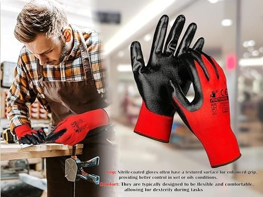 218 Fortuner Latex Coated Black Red Safety Gloves |