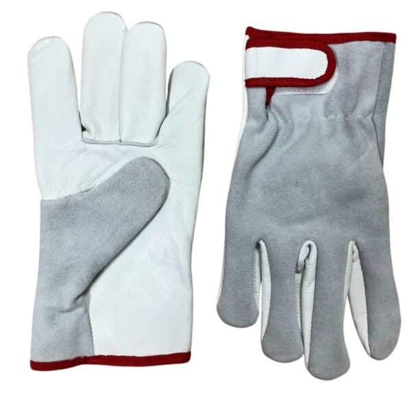 Leather Safety Hand Gloves White/Grey