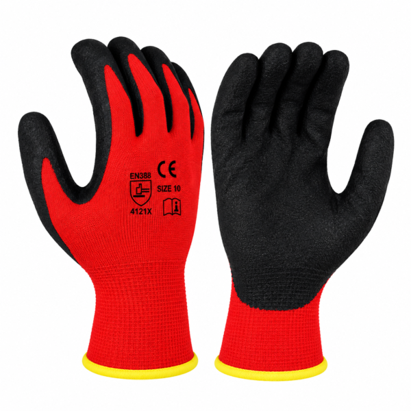 Fortuner Latex Coated Black Red Safety Gloves |
