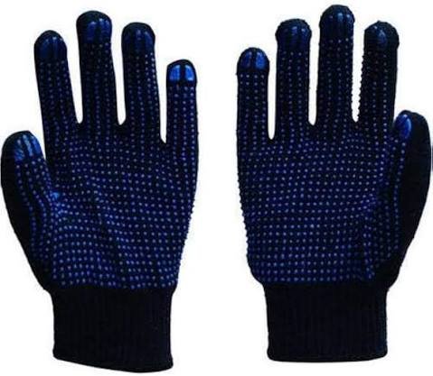 Cotton Knitted Blue on Blue PVC Dotted Hand Gloves |
