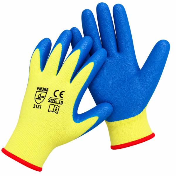 Latex Crinkled Coated Safety Gloves Blue Yellow |