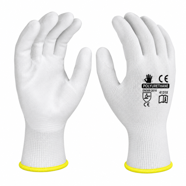 PU Coated Safety Gloves White on White |