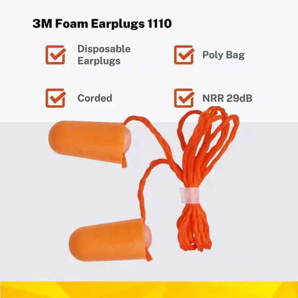 3M 1110 Ear Plugs Corded, Extra Soft, Reusable Earbuds Noise Cancellation, Soundproof Earplug Use For Underwater, Meditation, Study, Flight Travel, Sleeping Sound Block Up To 29 Decibel |(pack of 30)