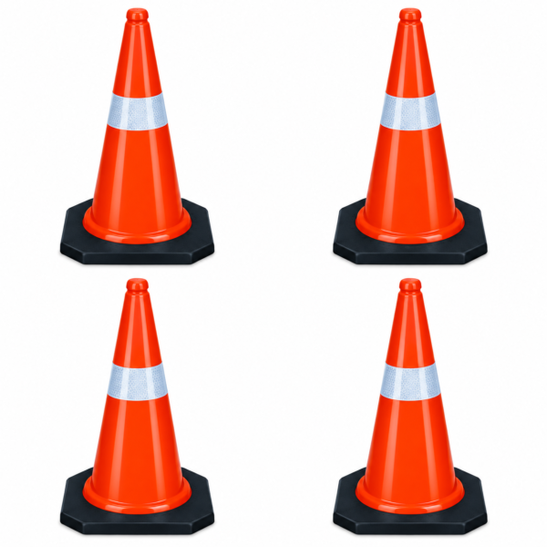 Safety Cones Multipurpose PVC Plastic Traffic Safety Cone with Black Rubber Weighted Base and Highly Visible Reflective Collar | (Pack of 4)