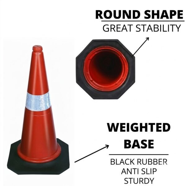 Safety Cones Multipurpose PVC Plastic Traffic Safety Cone with Black Rubber Weighted Base and Highly Visible Reflective Collar | (Pack of 4)
