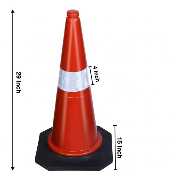 Safety Cones Multipurpose PVC Plastic Traffic Safety Cone with Black Rubber Weighted Base and Highly Visible Reflective Collar | (Pack of 4)
