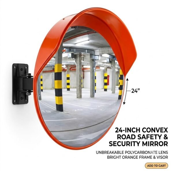Convex Mirror Road Safety & Traffic Security Mirror Unbreakable Polycarbonate lens with Flat Back Adjustable Fixing Bracket Installation Kit with Nuts & Bolts Included (24 INCE (60 CM) | (PACK OF 1)