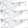Safety Glasses with Clear White Type Anti Fog Scratch Resistant Wrap-Around Lenses and No-Slip Grips, UV Protection. Adjustable, White Frames- Pack of 5