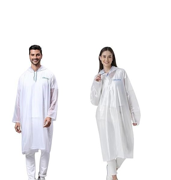 RainTop Poncho Hooded Coat One Size Suit for Men and Women with Adjustable Hood, Polyester Standard Length Unisex Lightweight Long Coat and Reusable& Packable,AZ30 White Free Size