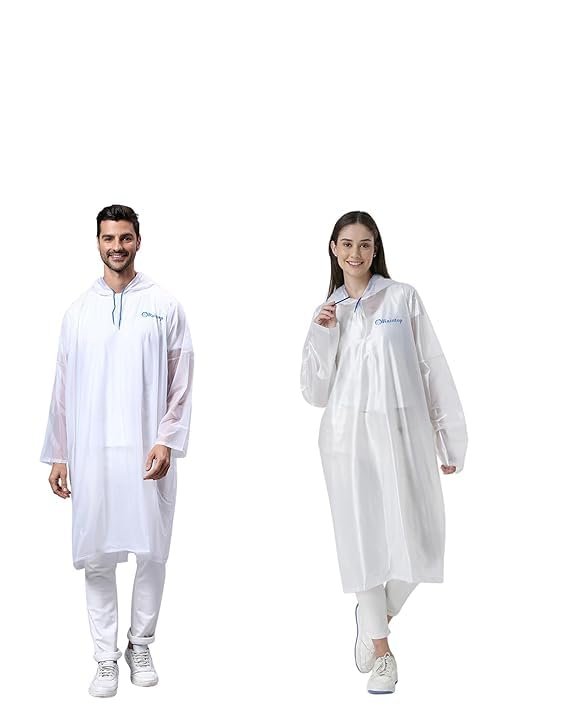 RainTop Poncho Hooded Coat One Size Suit for Men and Women with Adjustable Hood, Polyester Standard Length Unisex Lightweight Long Coat and Reusable& Packable,AZ30 White Free Size