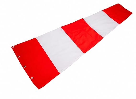 Red White Windsock for Wind Direction | Heavy Duty Polyester Fabric with Brass Eyelets | Industrial, Airport & Safety Use
