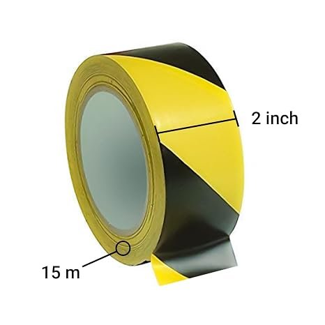 100 2 inch X 15 meter Pack of 1 Floor Marking Self Adhesive Safety Caution Tape High-Visibility Tape Bright Color PVC Vinyl Tape in Yellow Black Zebra Design