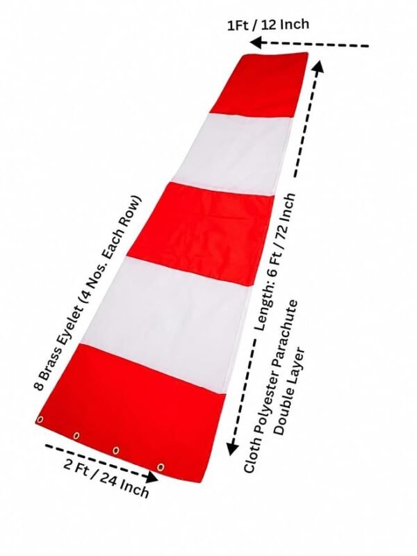 Red White Windsock for Wind Direction | Heavy Duty Polyester Fabric with Brass Eyelets | Industrial, Airport & Safety Use