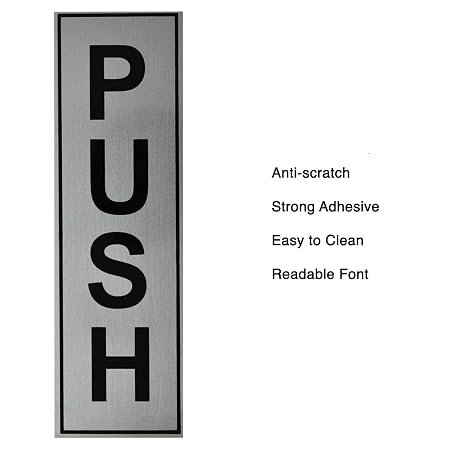 102 Buzz Cool Silver Metal Push Pull Sign Board For Offie and Shop Glass and Wooden | Self Adhesive Stainless Steel Metal Sticker for Door | Push and Pull Sticker for Hospital Malls Office 2 Set Pack