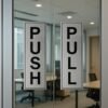 103 Buzz Cool Silver Metal Push Pull Sign Board For Offie and Shop Glass and Wooden | Self Adhesive Stainless Steel Metal Sticker for Door | Push and Pull Sticker for Hospital Malls Office 2 Set Pack
