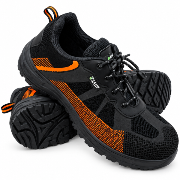 ZAIN Low Ankle Safety Shoes | BIS Approved, Breathable Upper | Excellent Grip, Comfortable, Anti-Skid, Sporty Design, Composite Toe | Orange & Black | Vent |