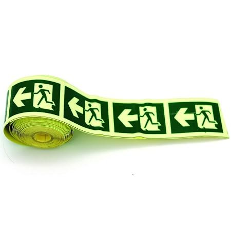 Glow Night Tape - Left Arrow Running Man Symbol - Clear Direction of Emergency - Use for Fire Exit -50mm x 10 mtr