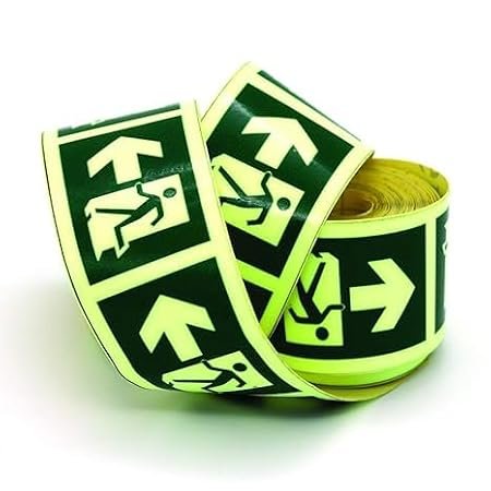 Glow Night Tape - Left Arrow Running Man Symbol - Clear Direction of Emergency - Use for Fire Exit -50mm x 10 mtr