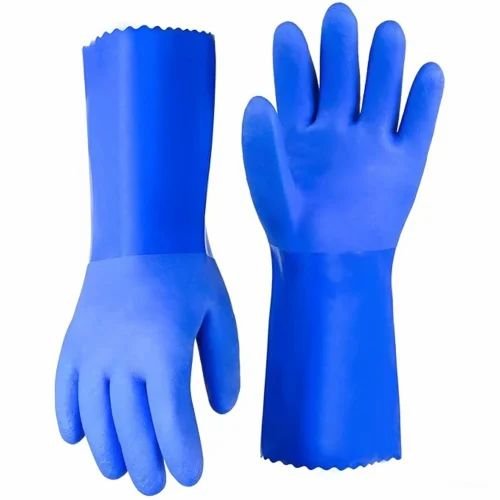 Rubber Blue Safety Hand Gloves - Design: Plain |