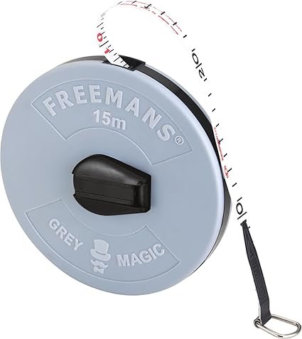 FREEMANS FM15 Grey Magic Fibreglass Measuring Tape - 15m/50ft With Unbreakable ABS Case | Durable Winding Mechanism Handle and Steel End Hook | Grey Color |