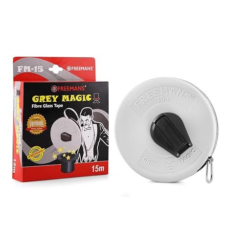 FREEMANS FM15 Grey Magic Fibreglass Measuring Tape - 15m/50ft With Unbreakable ABS Case | Durable Winding Mechanism Handle and Steel End Hook | Grey Color |