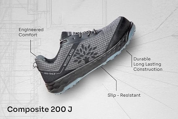 Woodland Ranger Knitted Safety Shoes for Men | Oil Resistant Safety Shoe with Anti Slip Grip | Lightweight & Antistatic PU Double Density with Composite Toe | Black