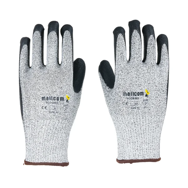 Mallcom H33nbg Cut Resistant Level 5 Seamless Sandy Finish Nitrile Coated Safety Gloves Pack Of 4 Nitrile Safety Gloves |
