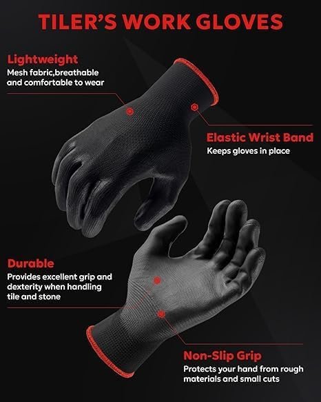 Nylon Heavy Duty Work Gloves, Coated Gloves, Industrial and Home use, Multipurpose. (Black-Black, PU Coated), Pack of 1