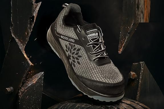 Woodland Ranger Knitted Safety Shoes for Men | Oil Resistant Safety Shoe with Anti Slip Grip | Lightweight & Antistatic PU Double Density with Composite Toe | Black