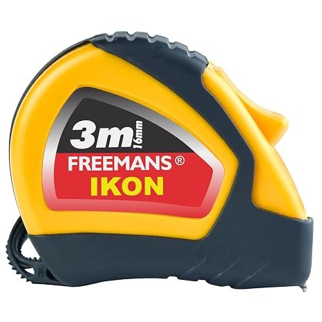 FREEMANS IKON 3m:16mm Steel Inchi Measuring Tape - 3m (Yellow & Black) With Unbreakable ABS case | Soft Grip Bi-material Case | Auto-lock and Belt Clip |