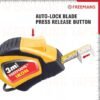 FREEMANS IKON 3m:16mm Steel Inchi Measuring Tape - 3m (Yellow & Black) With Unbreakable ABS case | Soft Grip Bi-material Case | Auto-lock and Belt Clip |
