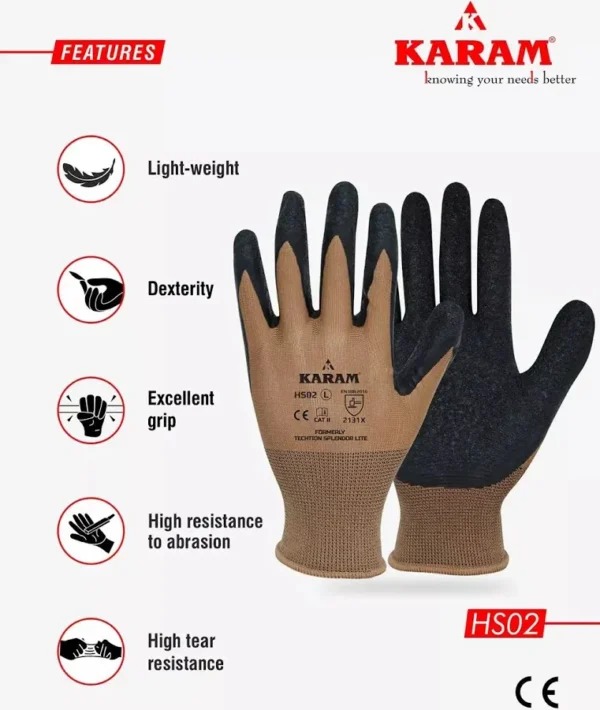 Polyester Liner with Natural Latex Coating Black Safety Gloves |