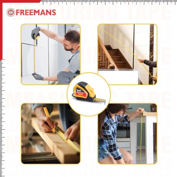 FREEMANS IKON 3m:16mm Steel Inchi Measuring Tape - 3m (Yellow & Black) With Unbreakable ABS case | Soft Grip Bi-material Case | Auto-lock and Belt Clip |