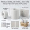 Self-Adhesive Fiberglass Drywall Mesh Tape, White, for Wall Joints, Crack Repair and Reinforcement, Tear-Resistant - 30M x 6 Inch