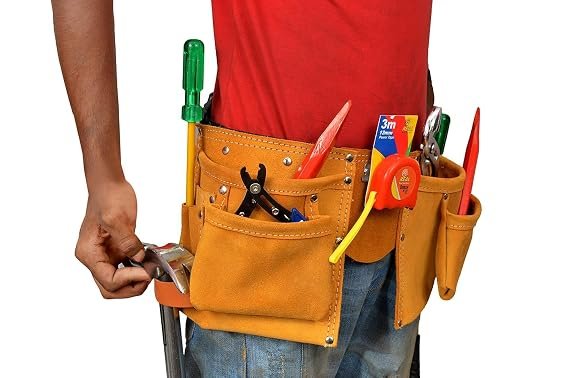 REAL11 Pocket Leather Tool Bag with Hammer Holder and Tape Holder