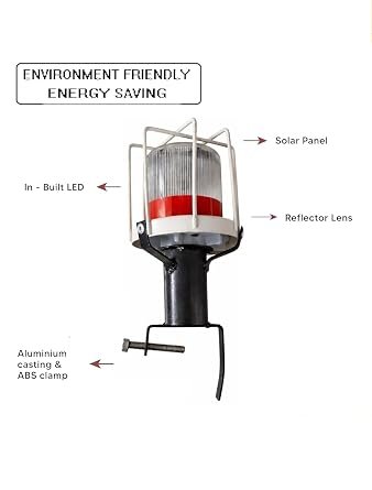 Solar Blinker Light with Protective Jali Cover | Aluminium Casting Body with ABS Clamp & Round Road Reflector | High-Visibility Safety Warning Light for Roads & Construction Zones