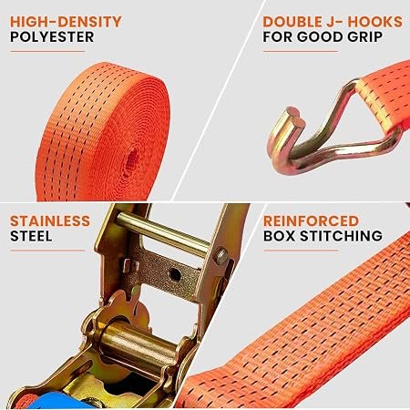 Lashing Belt - Pack of 1 | Heavy Duty Ratchet Belt | 50 mm x 6 Mtr | Double J Hooks Luggage Straps | Wear and Tear Resistant |
