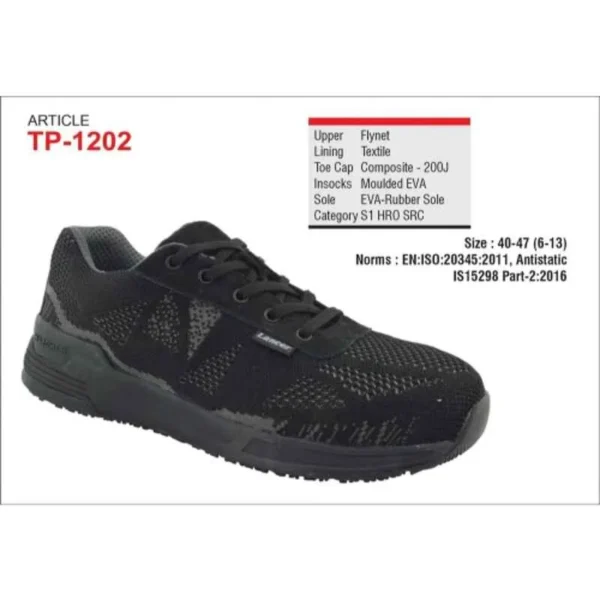 168 Lancer TP-1202 CT/BLK Composite FRP Toe Primeknit Processed Fabric Black Men Industrial Safety Shoes |