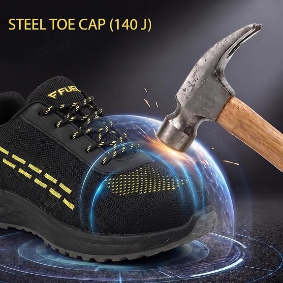 18 FUEL Armour-1-DD ISI Marked Safety Shoes for Men | Steel Toe Cap, 200 Joule Impact & Compression Protection | Anti-Slip Oil & Water Resistant PVC Sole | Lightweight Industrial Work Shoes | Electrical Hazard Safe |