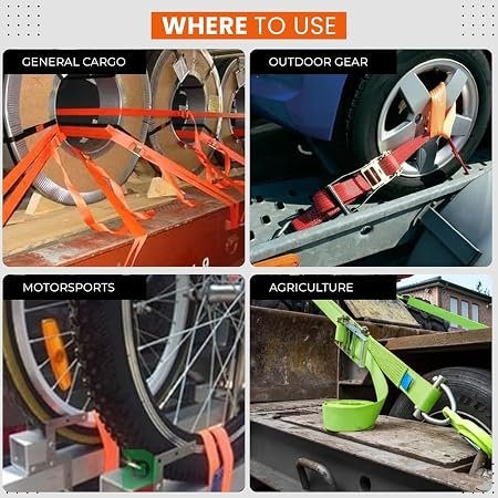 18 Lashing Belt - Pack of 1 | Heavy Duty Ratchet Belt | 50 mm x 6 Mtr | Double J Hooks Luggage Straps | Wear and Tear Resistant |