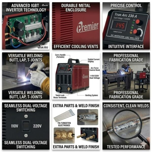 Premier True Arc 230A DC Inverter Arc Welder, Dual Voltage 110/220V, Portable with Digital Current Display