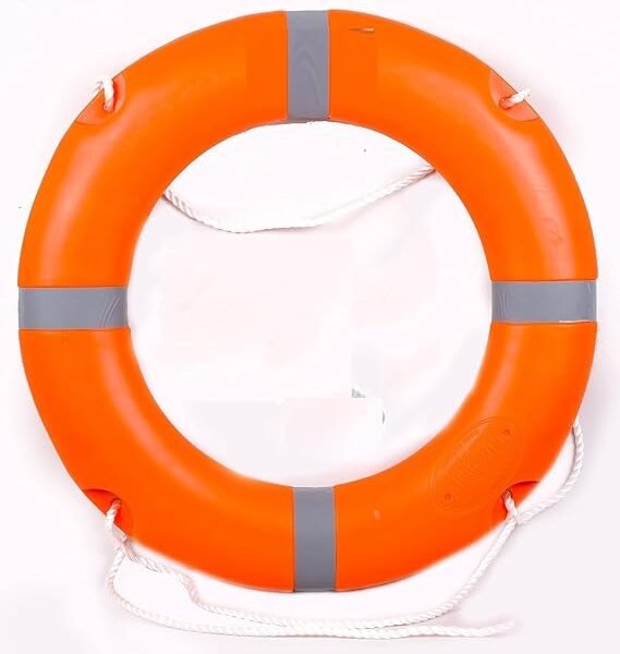 Life Buoy Ring with Rope Outer Material Hard Polyurethane Outer Diameter- 720mm Inner Diameter- 440mm Weight -2.5Kg Swimming Pool, Passenger Boat, Cruise, etc