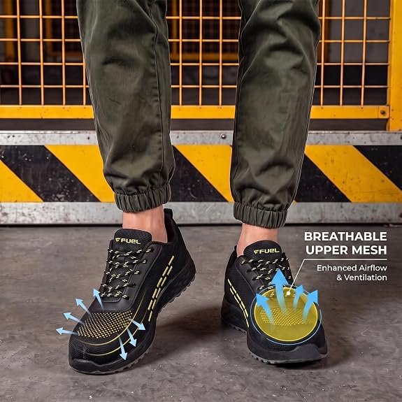 21 FUEL Armour-1-DD ISI Marked Safety Shoes for Men | Steel Toe Cap, 200 Joule Impact & Compression Protection | Anti-Slip Oil & Water Resistant PVC Sole | Lightweight Industrial Work Shoes | Electrical Hazard Safe |