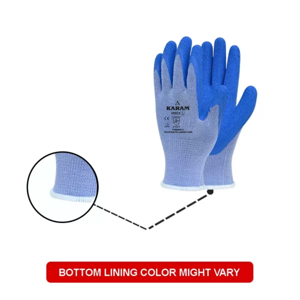 KARAM Polycotton Liner with Natural Latex Coating Blue Safety Gloves, HS03 |