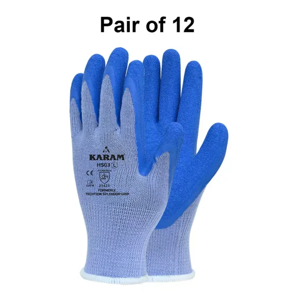 232 KARAM Polycotton Liner with Natural Latex Coating Blue Safety Gloves, HS03 |